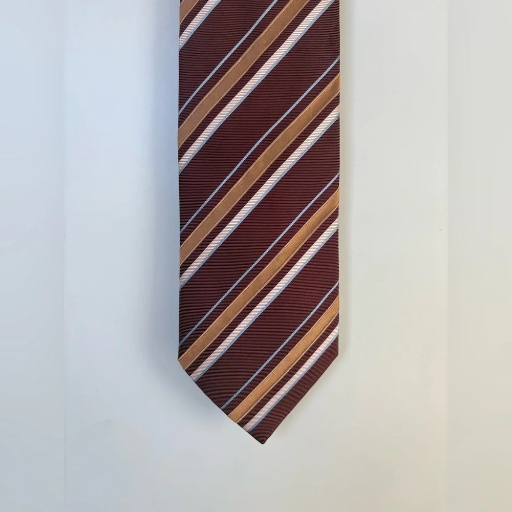 Hugo Boss Necktie Striped Silk 3.25” Made In Italy Brown Blue